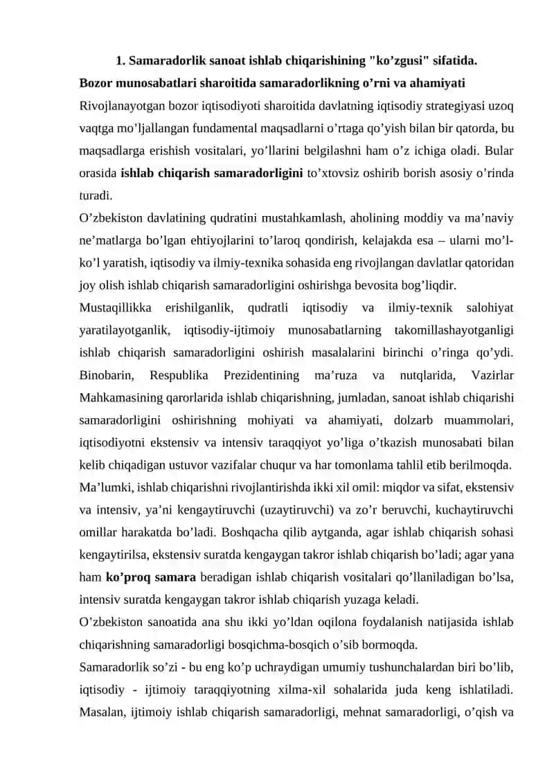 Ishlab chiqarish samaradorligi tahlili 2
