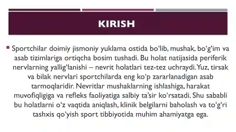 Sportchilarda yuz, tirsak va bilak nevritlarining klinik belgilari diagnostikasi 2