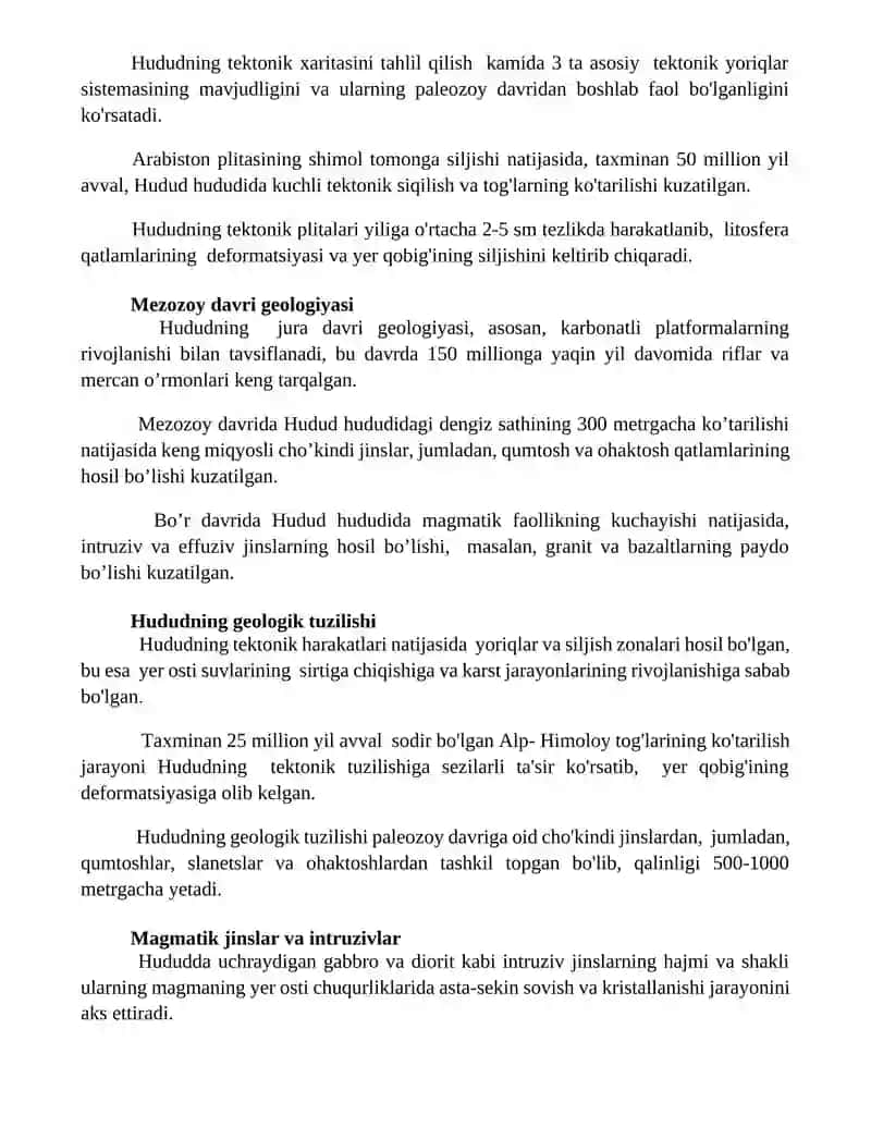 Hududning tektonik tuzilishi geologik tarixi 2