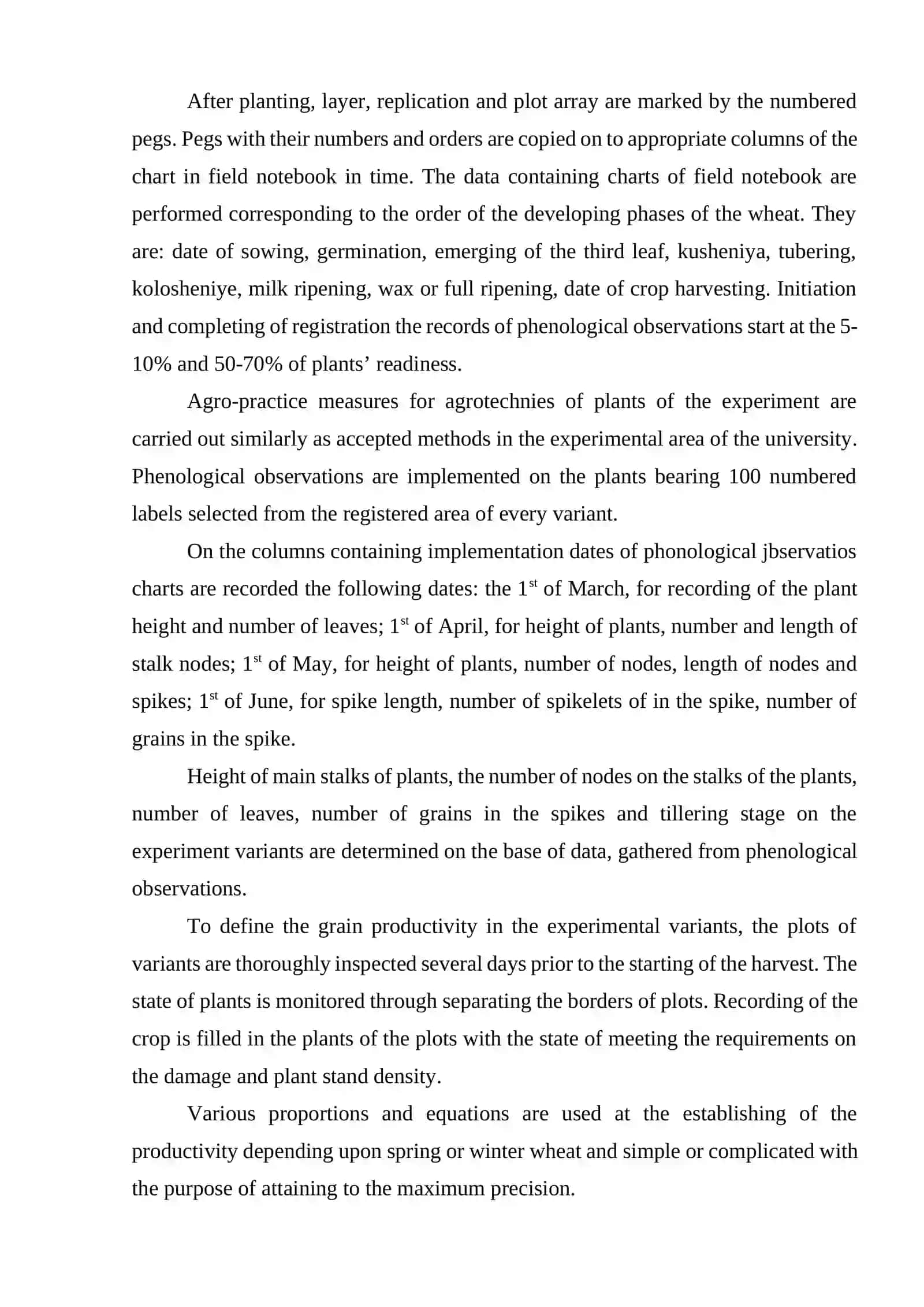 Order of phonologic observations at the period of growth of wheat 2