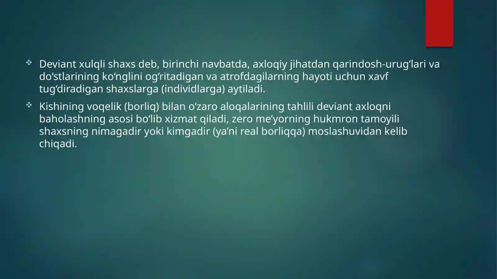 Deviant xulq va destruktiv xulq tushunchalari 2