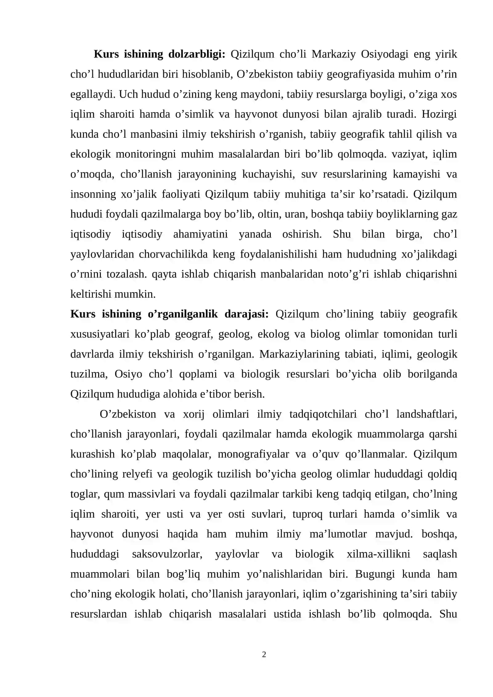 Qizilqum cho’lining tabiiy geografik xususiyatlari 2