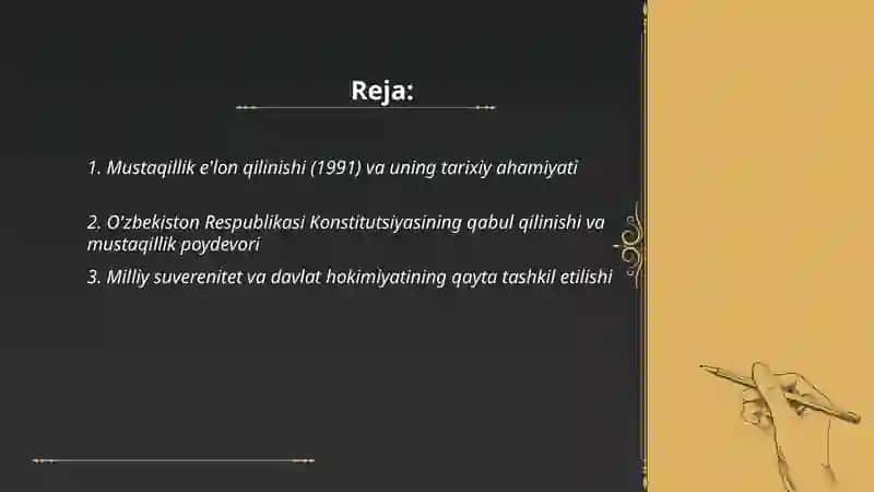 Mustagil O'zbekiston Respublikasi tashkil topishining tarixiy ahamiyati 2
