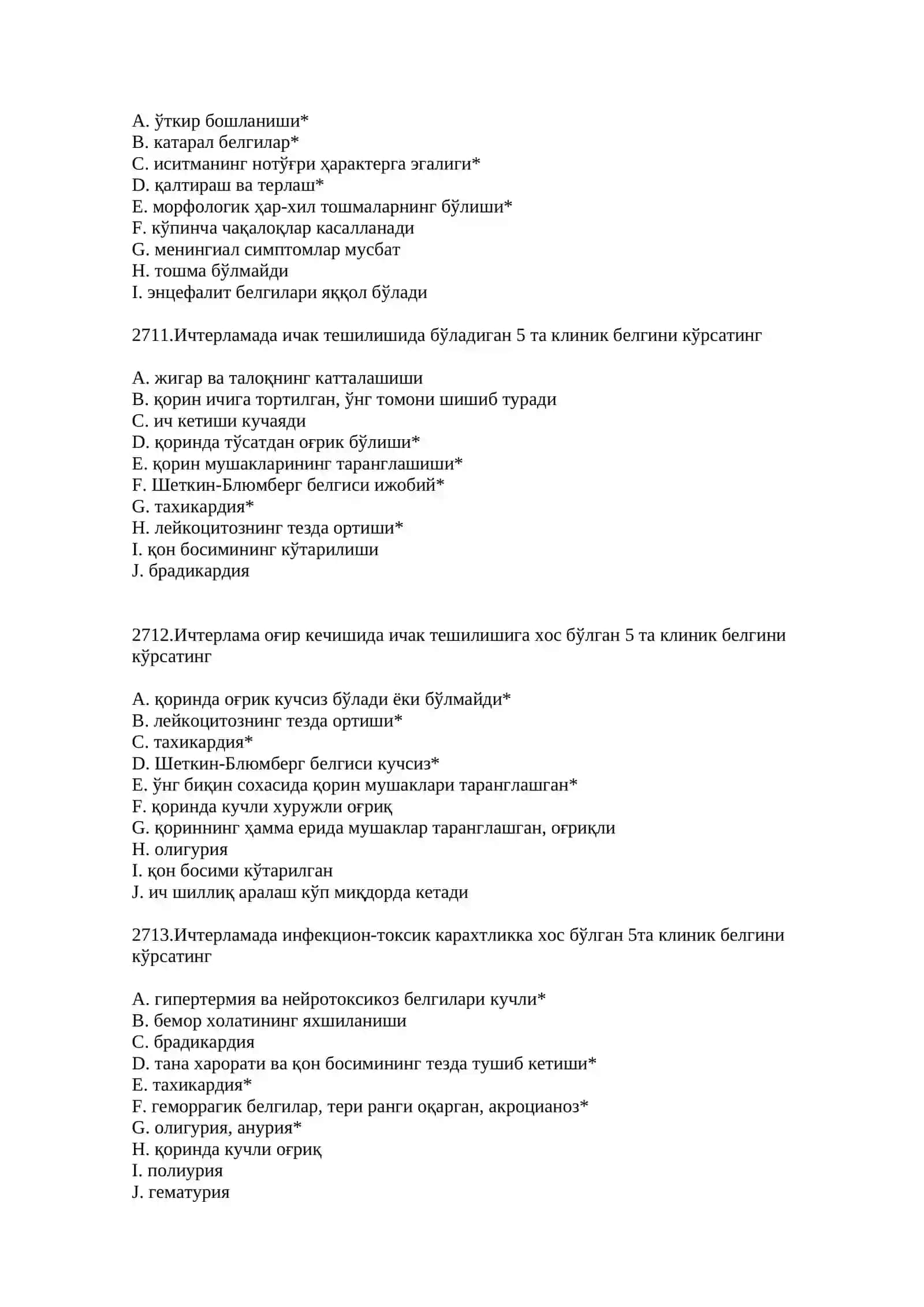 5 kurs Tibbiyot talabalari uchun test 100ta 2