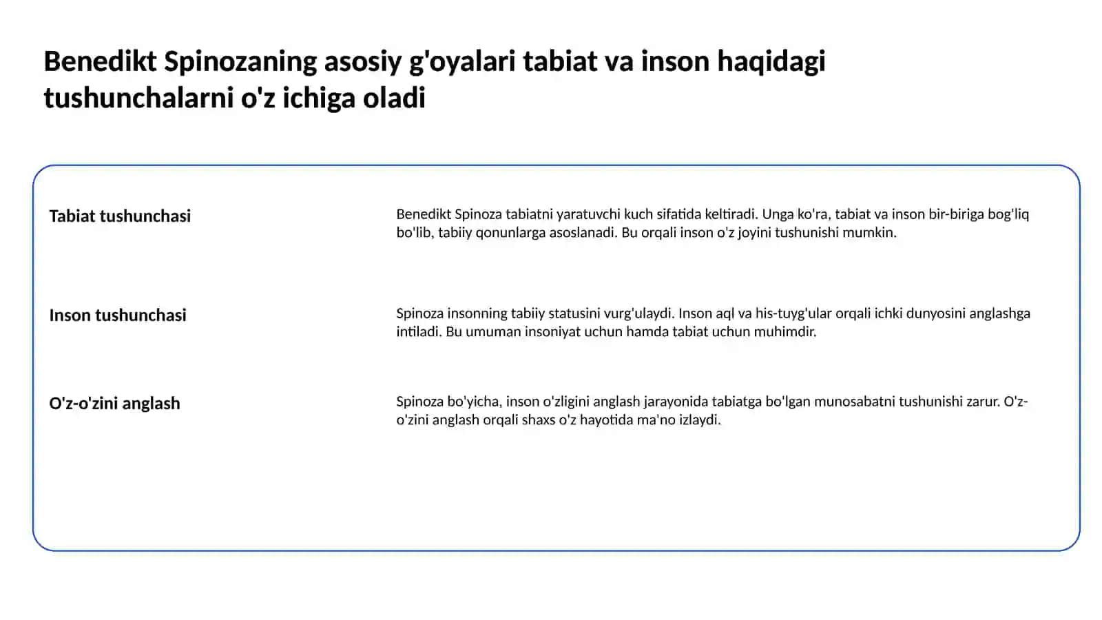 Benedikt Spinoza falsafasi. Spinoza 2