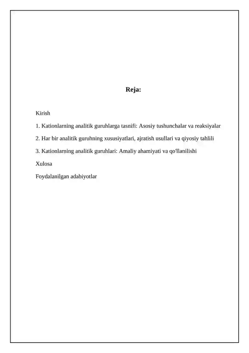 Kationlarning analitik guruhlar bo'yicha tasniflari va ularni taqqoslash 2