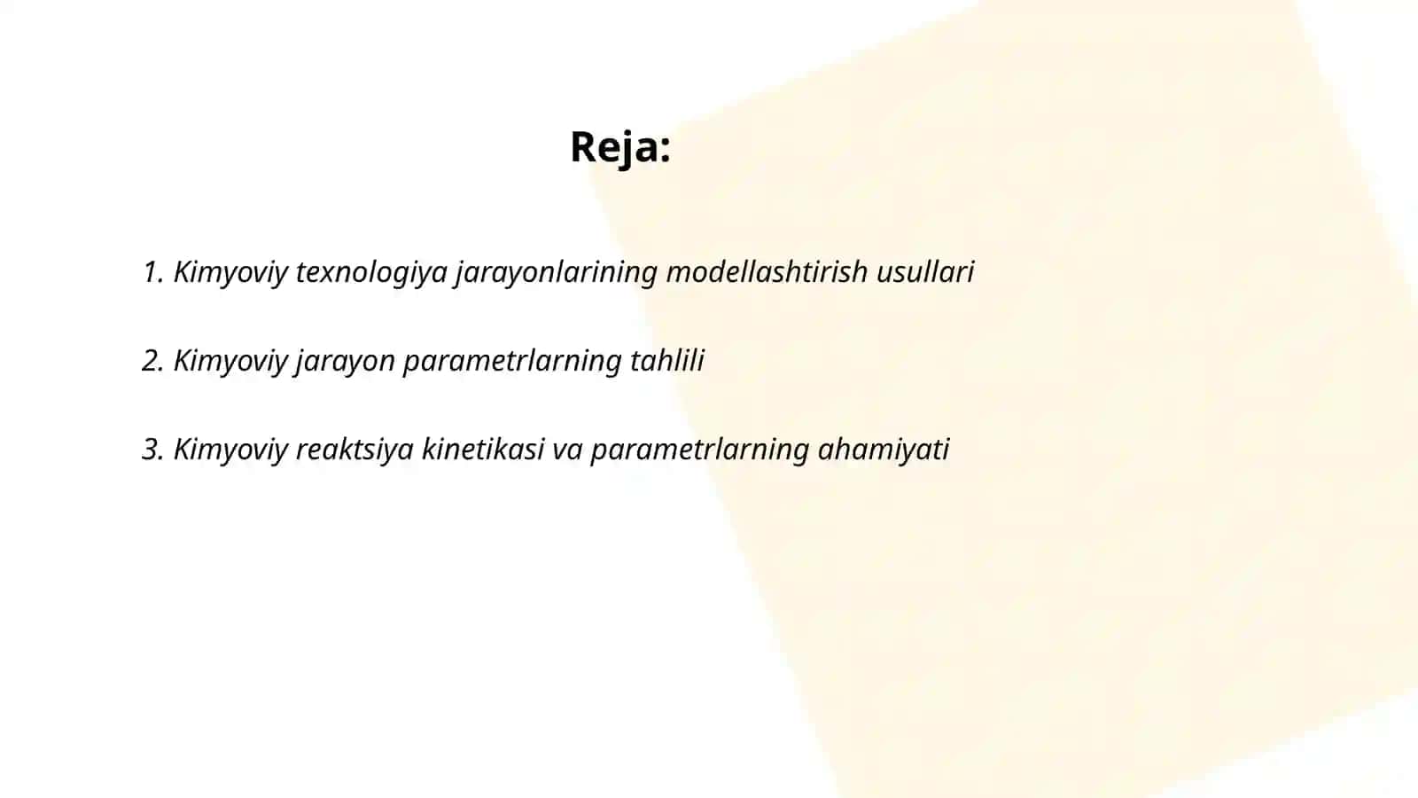 Kimyoviy texnalogik jarayonlarni modellashtirishda porametrlar muhim hisoblanadi 2