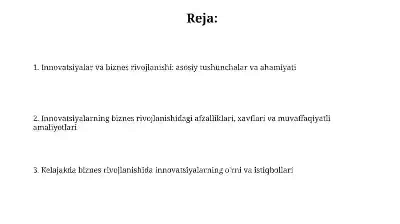 Innovatsiyalar va biznes rivojlanishi 2