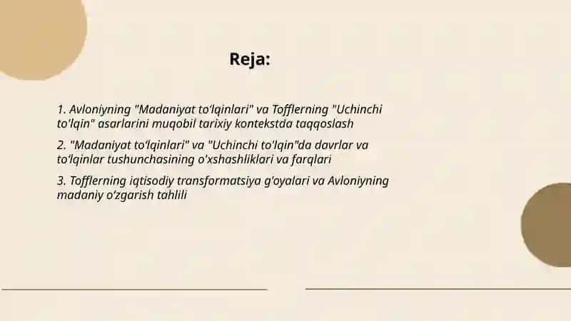 Avloniyning "Madaniyat toʻlqinlari" maqolasi va E. Tofflerning "Uchinchi to'lqin" asari 2