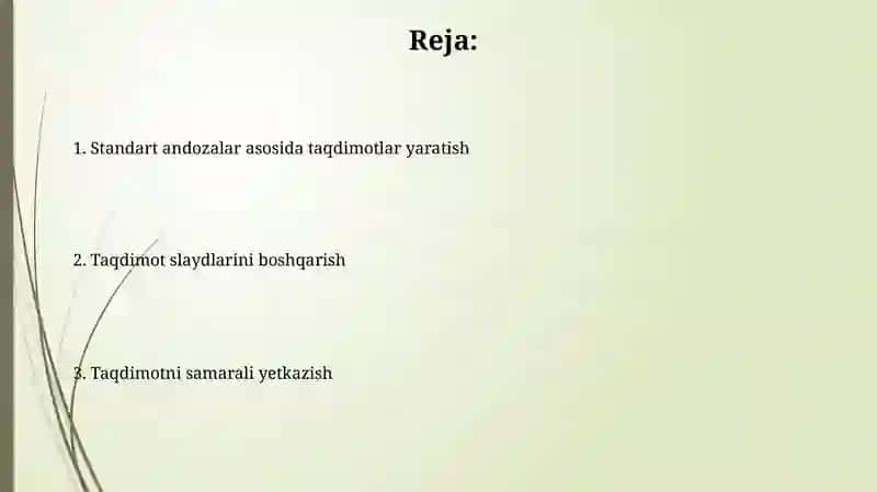 Standart shablonlar asosida taqdimotlar 2