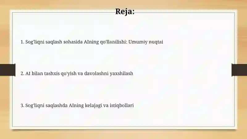 - Tags: AI, sog'liqni saqlash, tibbiyot 2