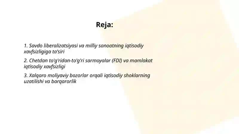 Globallashuvning mamlakatlar iqtisodiy xavfsizligiga ta'siri 2