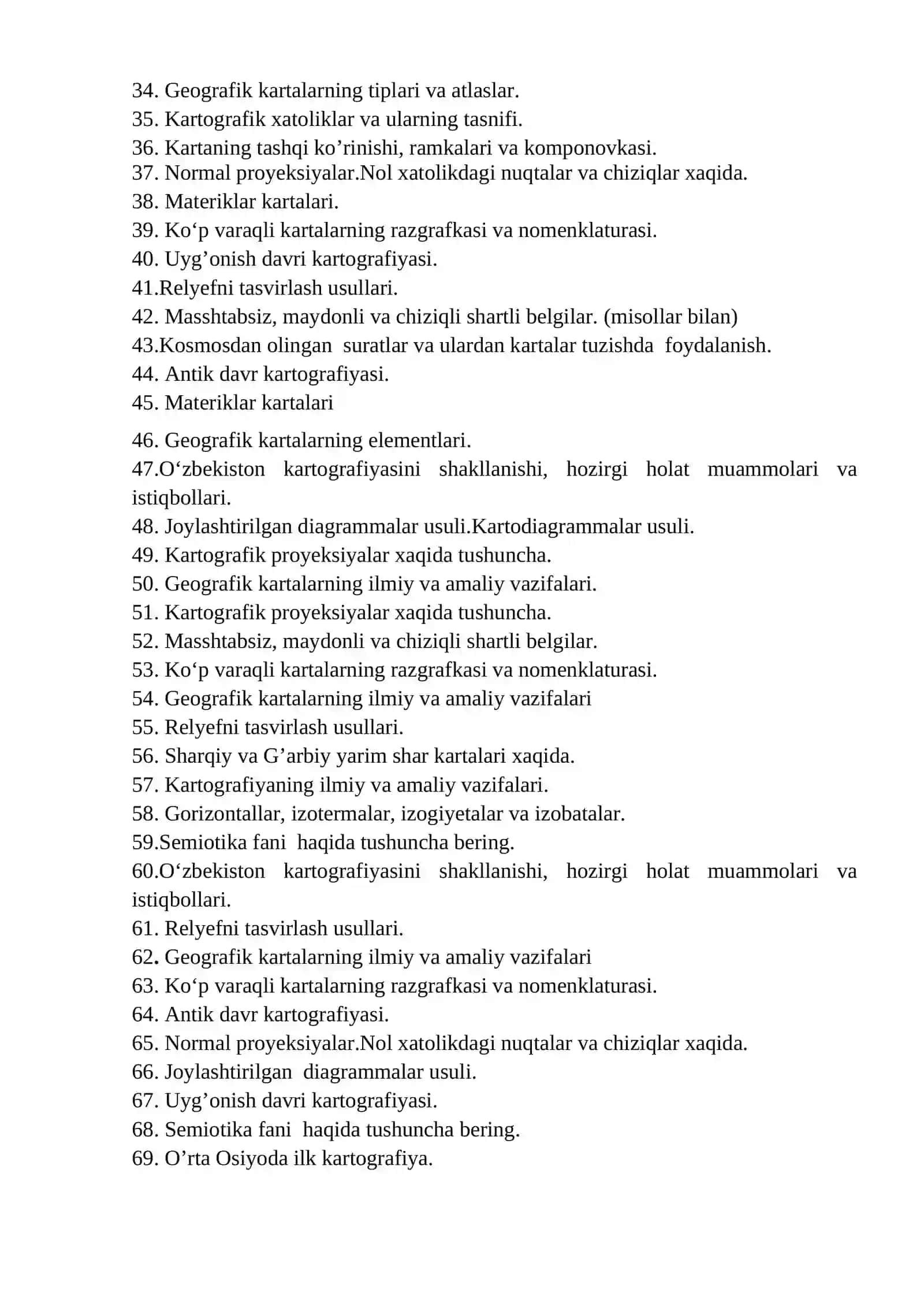 Kartografiyadan yakuniy nazorat ishi savollari 2