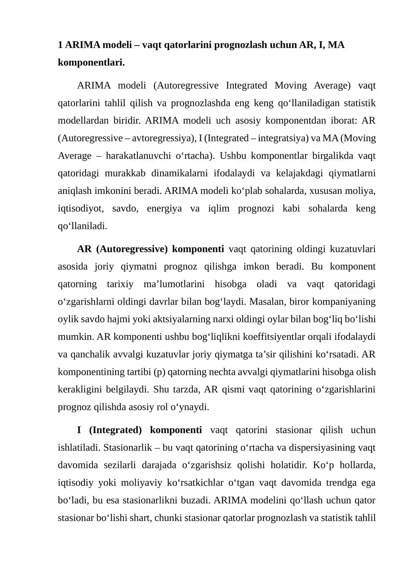 ARIMA modellari va ularni amaliyotda qo'llash 2