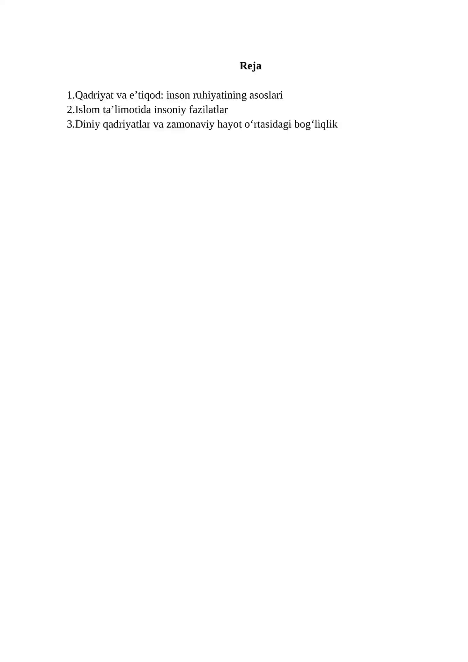 Islom va qadriyat referat 2