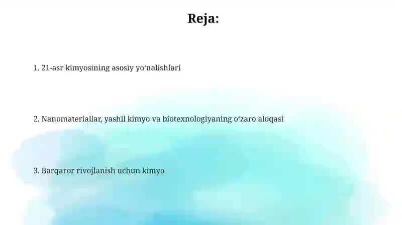 XXI asr kimyosining asosiy yoʻnalishlari 2