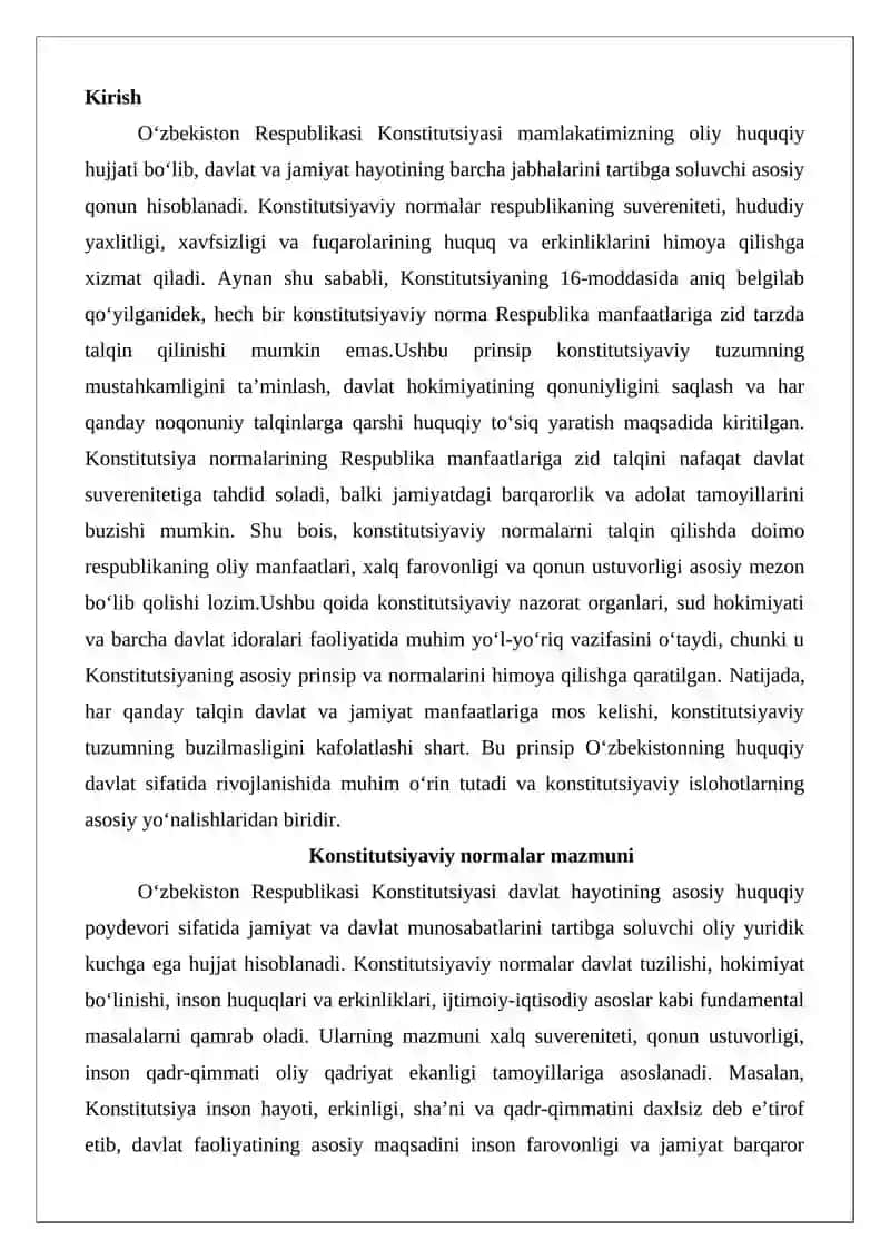 Konstitutsiya normalarining Respublika manfaatlariga zid tarzda talqin qilinishiga yo‘l qo‘yilmasligi 2