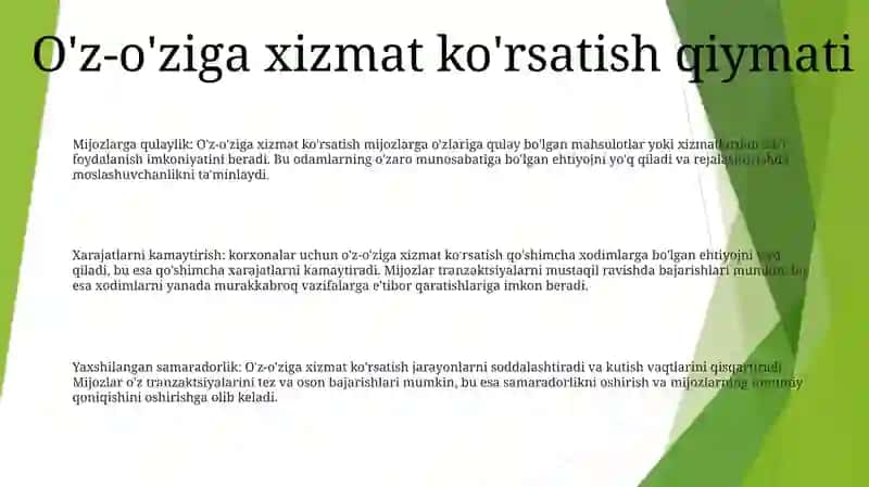 O'Z-'Oziga Xizmat Ko'Rsatish 2