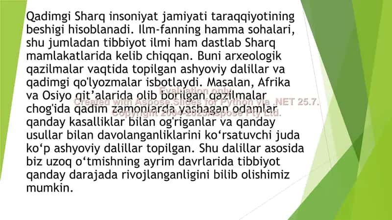 QADIMGI SHARQ MAMLAKATLARIDA DAVOLASH USULLARI 2