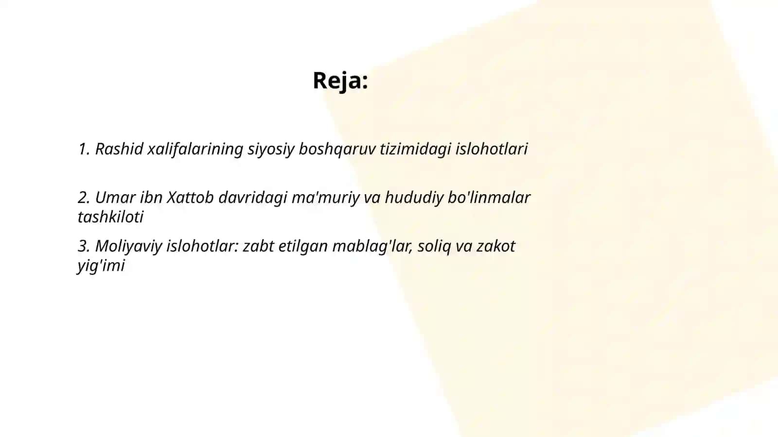 Rashid xalifalar hukumronligi davridagi islohotlarning mohiyati 2