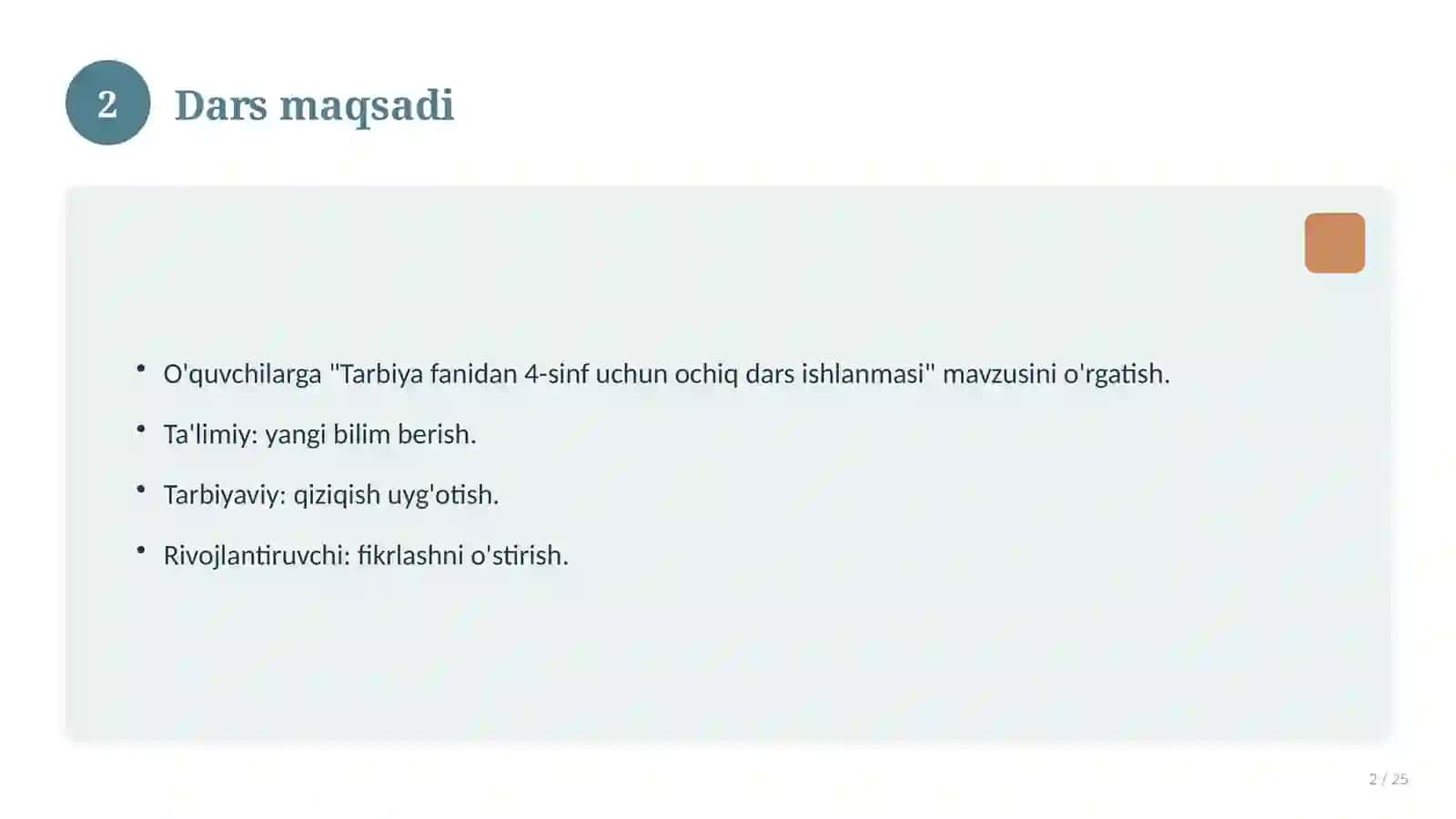 Tarbiya fanidan 4-sinf uchun ochiq dars ishlanmasi 2