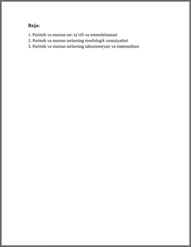 PARIMIK VA MAXSUS TUR HAQIDA REFERAT 2