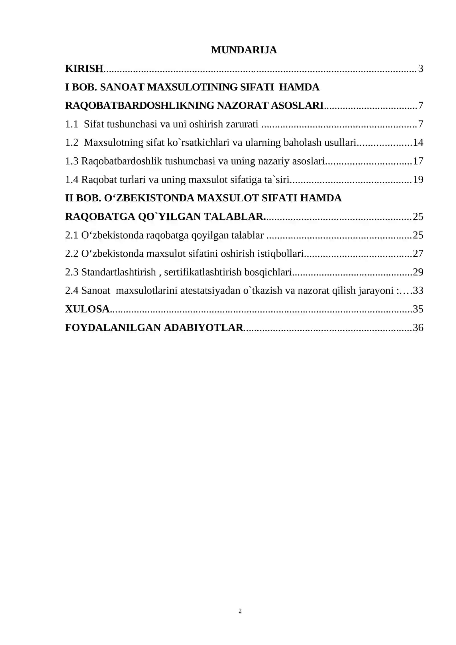 Sanoat Maxsuloti Sifati va Raqobatbardoslik 2