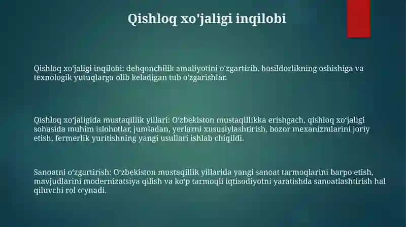 Qishloq Xoʻjaligi Va Sanoat Sohasidagi OʻZgarishlar 2