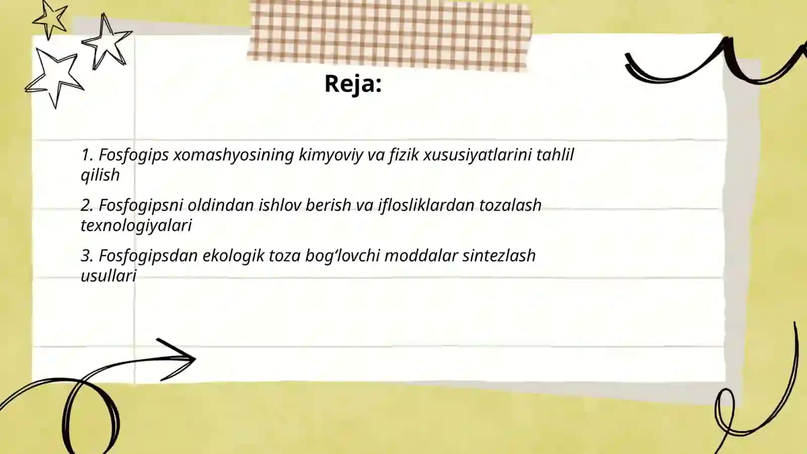 Yashil iqtisodiyotni rivojlantirish uchun fosfogipsdan bogʻlovchi moddalar va buyumlar ishlab chiqarish texnalogiyasini oʻrganish 2
