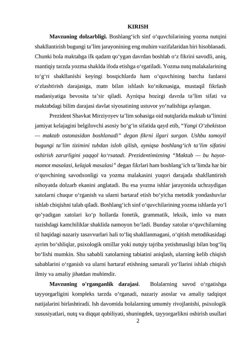 Boshlang‘ich sinf o‘quvchilarining yozma ishlarida yo‘l qo‘yilgan xatolari ustida ishlash 2