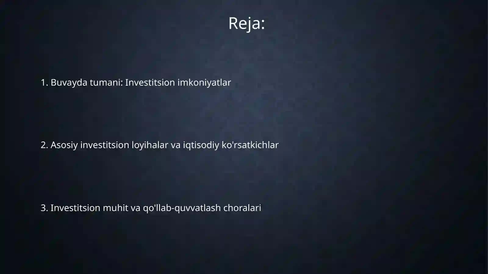 Buvayda Tumani Investitsiyalari 2