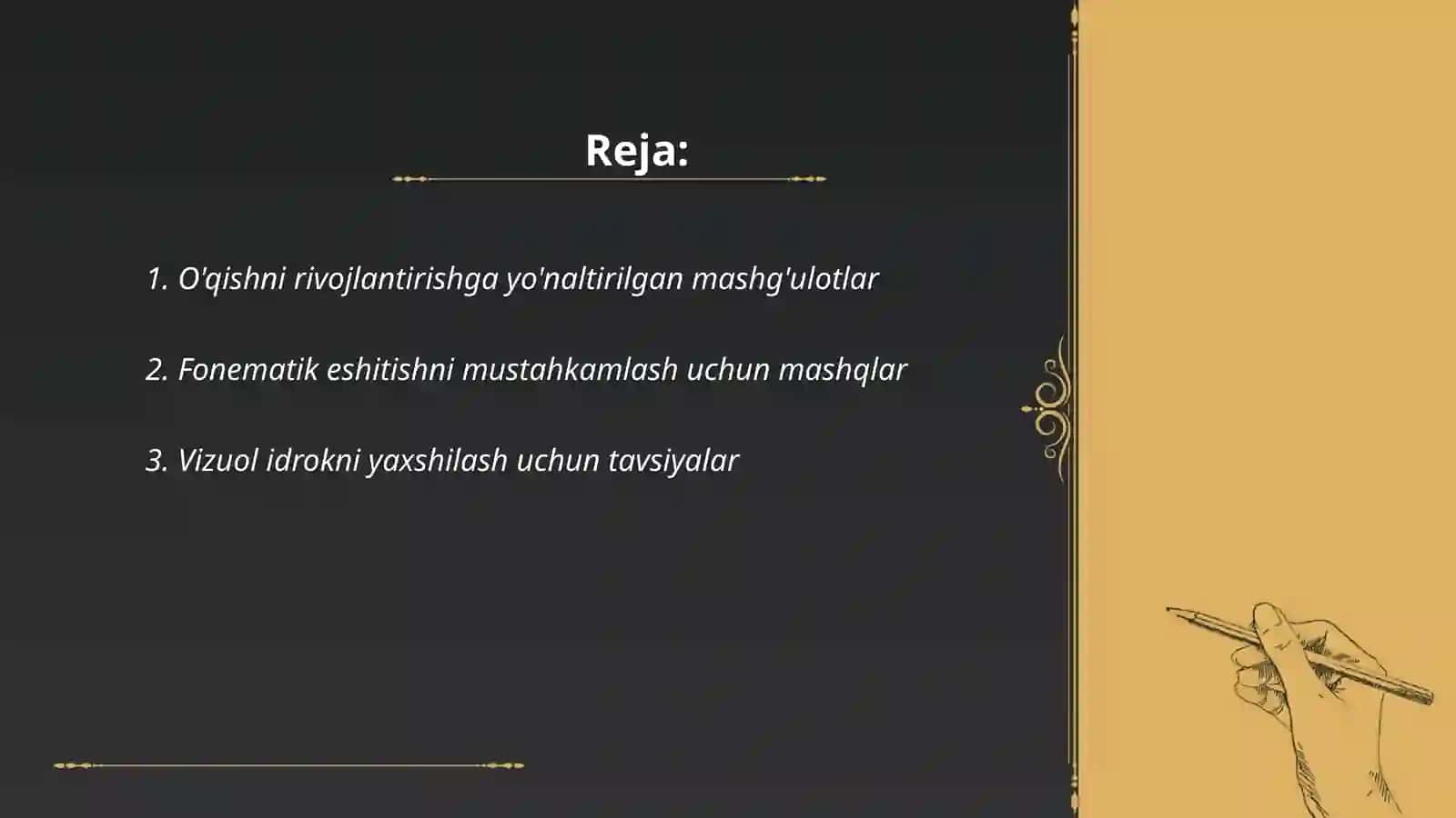 Disleksiyani bartaraf etish uchun mashg'ulot ishlanmalarni tayyorlash 2