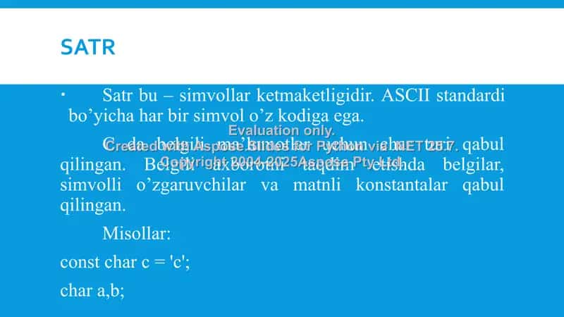 Satrli kattaliklar bilan ishlash 2