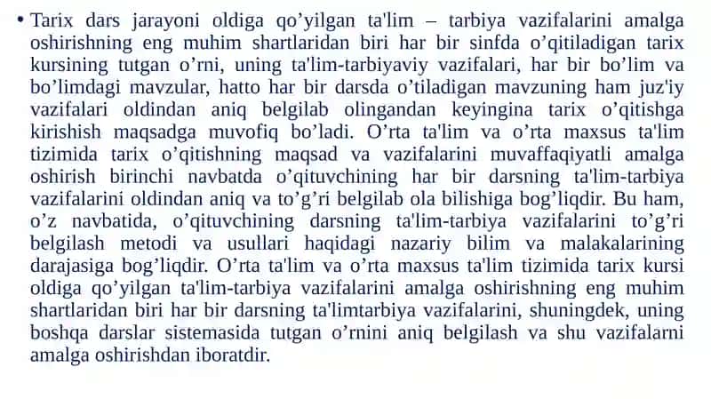 Tarix o‘qitishning tashkiliy shakllari. Dars, uning turlari va tuzilishi 2