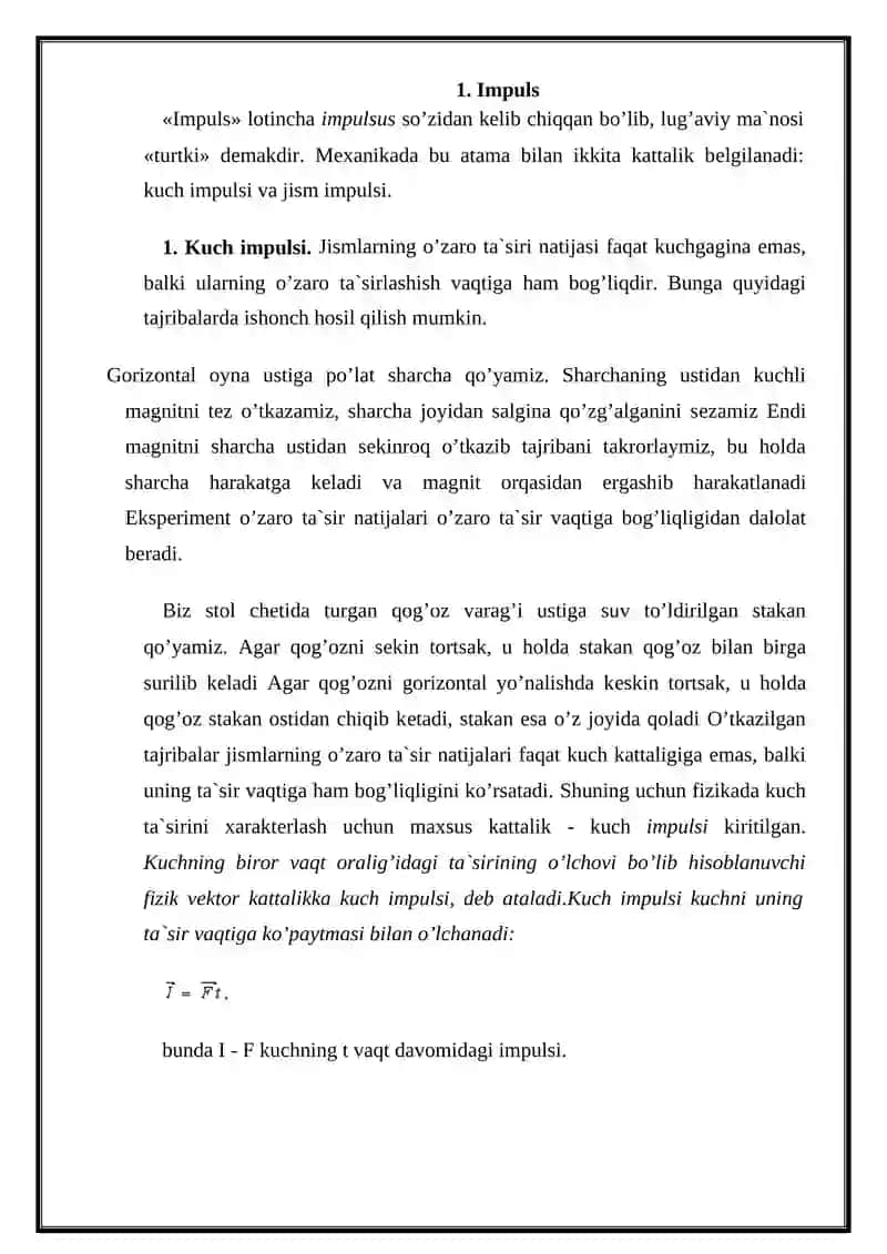 Impulsning saqlanish qonuni 2