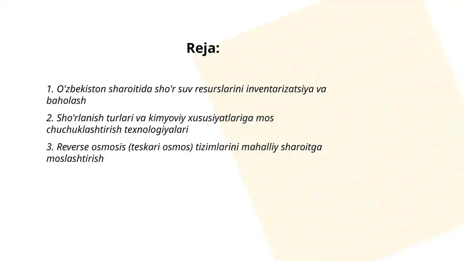 O'zbekiston sharoitida sho'r suvlarni chuchuklashtirish g'oyasini yaratish 2
