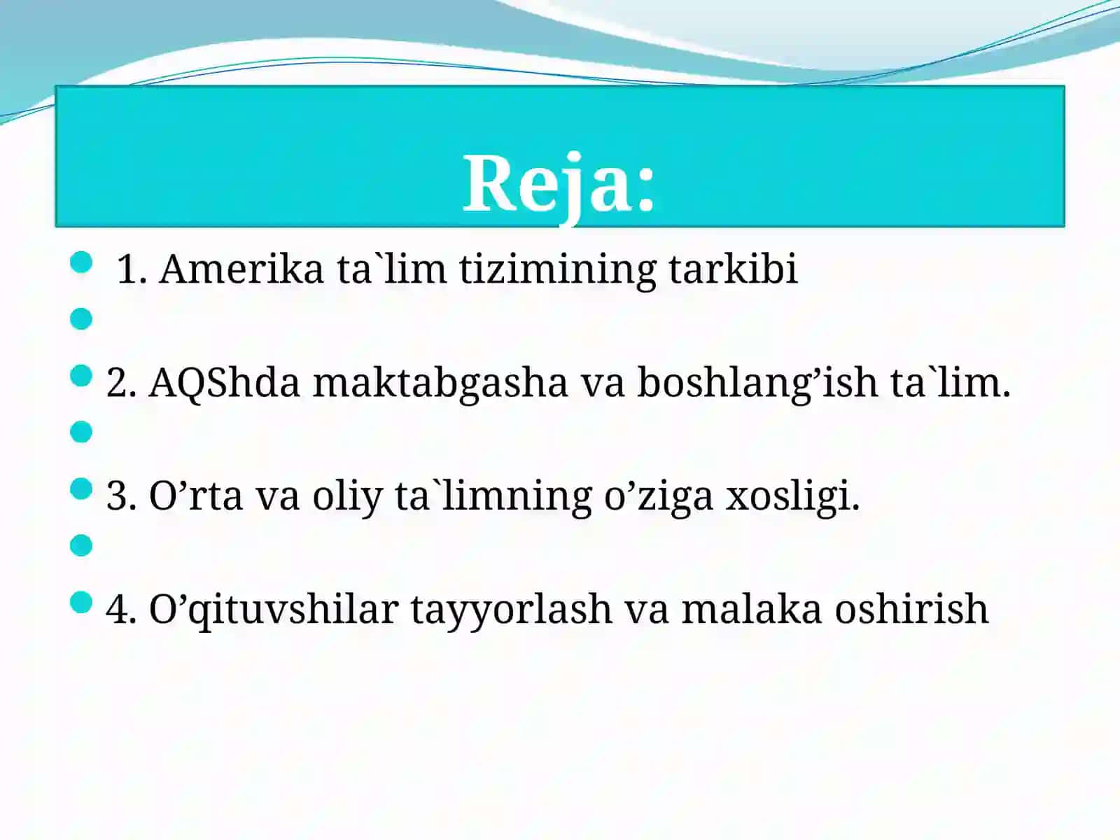 AMERIKA QO’SHMA SHTATLARIDA TA`LIM TIZIMINING TUZILISHI VA O’ZIGA XOSTOMONLARI 2