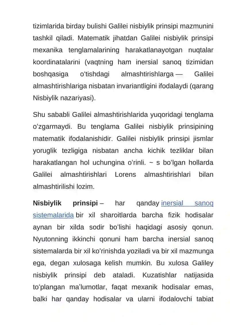 Galiley almashtirishlari va nisbiylik prinspi 2
