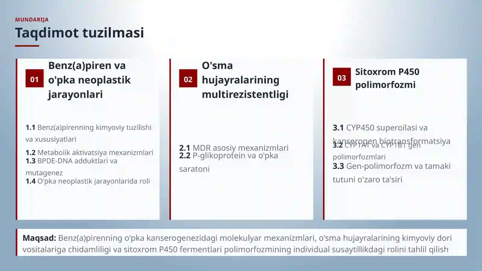 Tamakidagi benz(a)piren, o'pka neoplastik jarayonlari, o'sma hujayralarining kimyoviy dori vositalariga multirezistentligi va sitoxrom P450 oqsil polimorfozmi 2