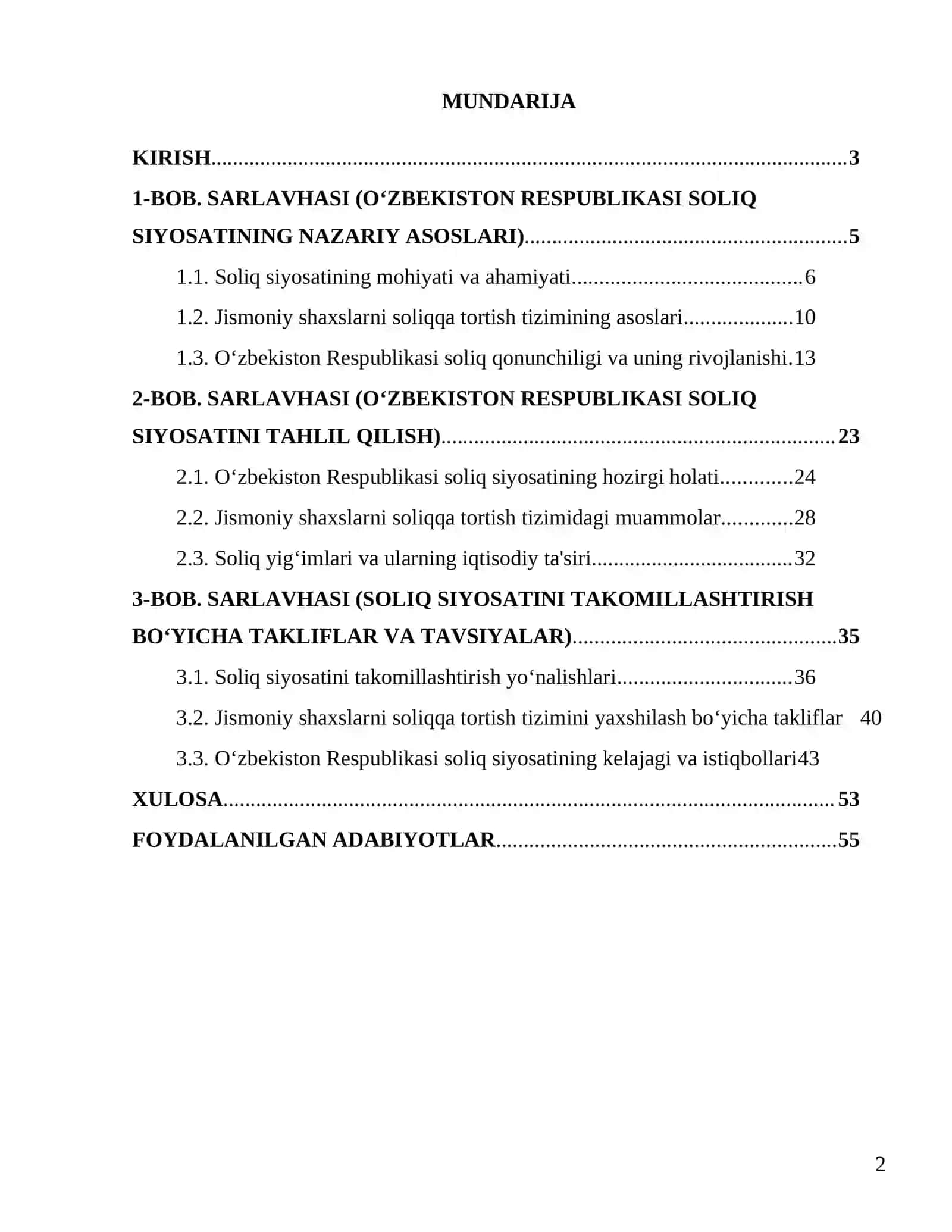 "O‘zbekiston Respublikasi soliq siyosatini takomillashtirish kontseptsiyasining mazmun-mohiyati va ustuvor yoʼnalishlari" 2