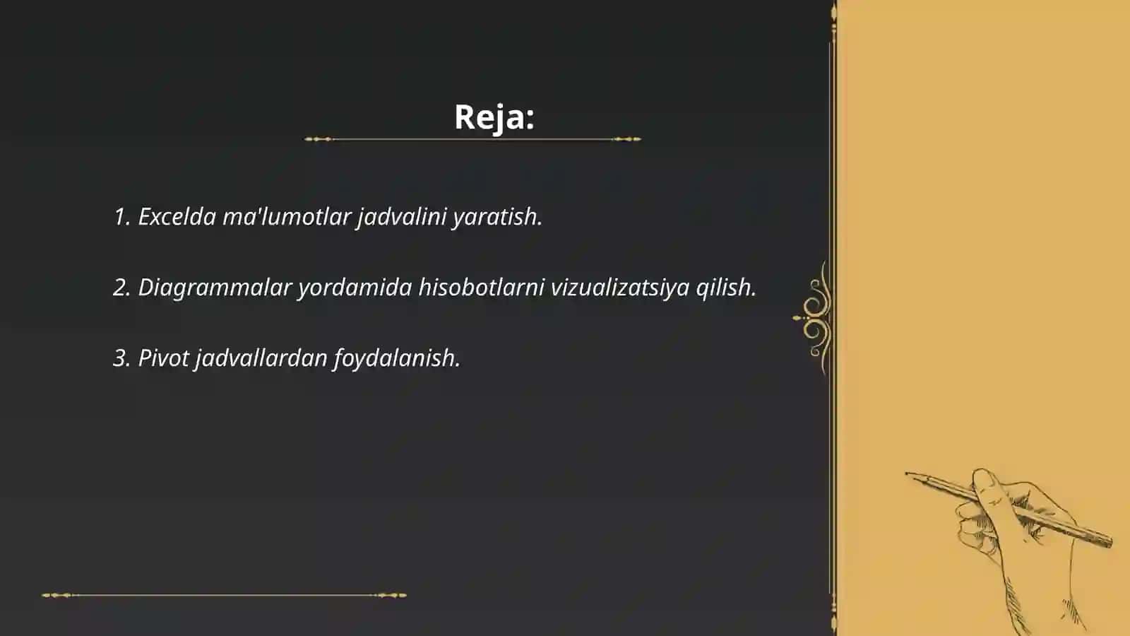 Excelda ma'lumotlar jadvalini yaratish 2