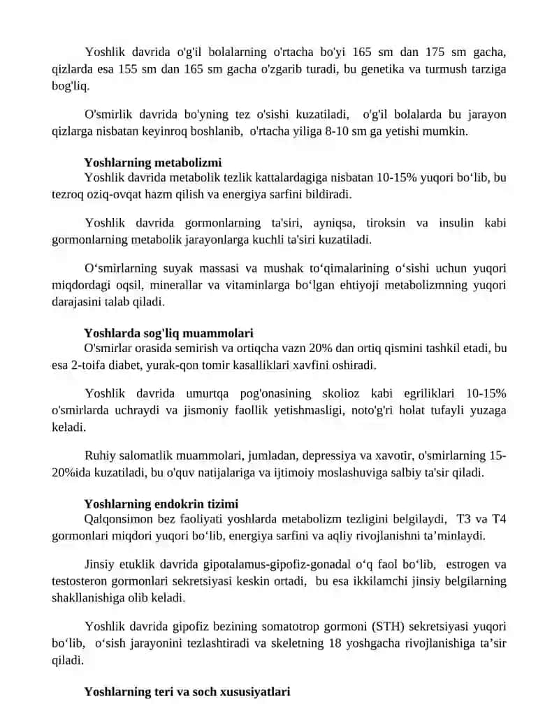 Yoshlik davrlarining morfologik va fizik xususiyatlari 2