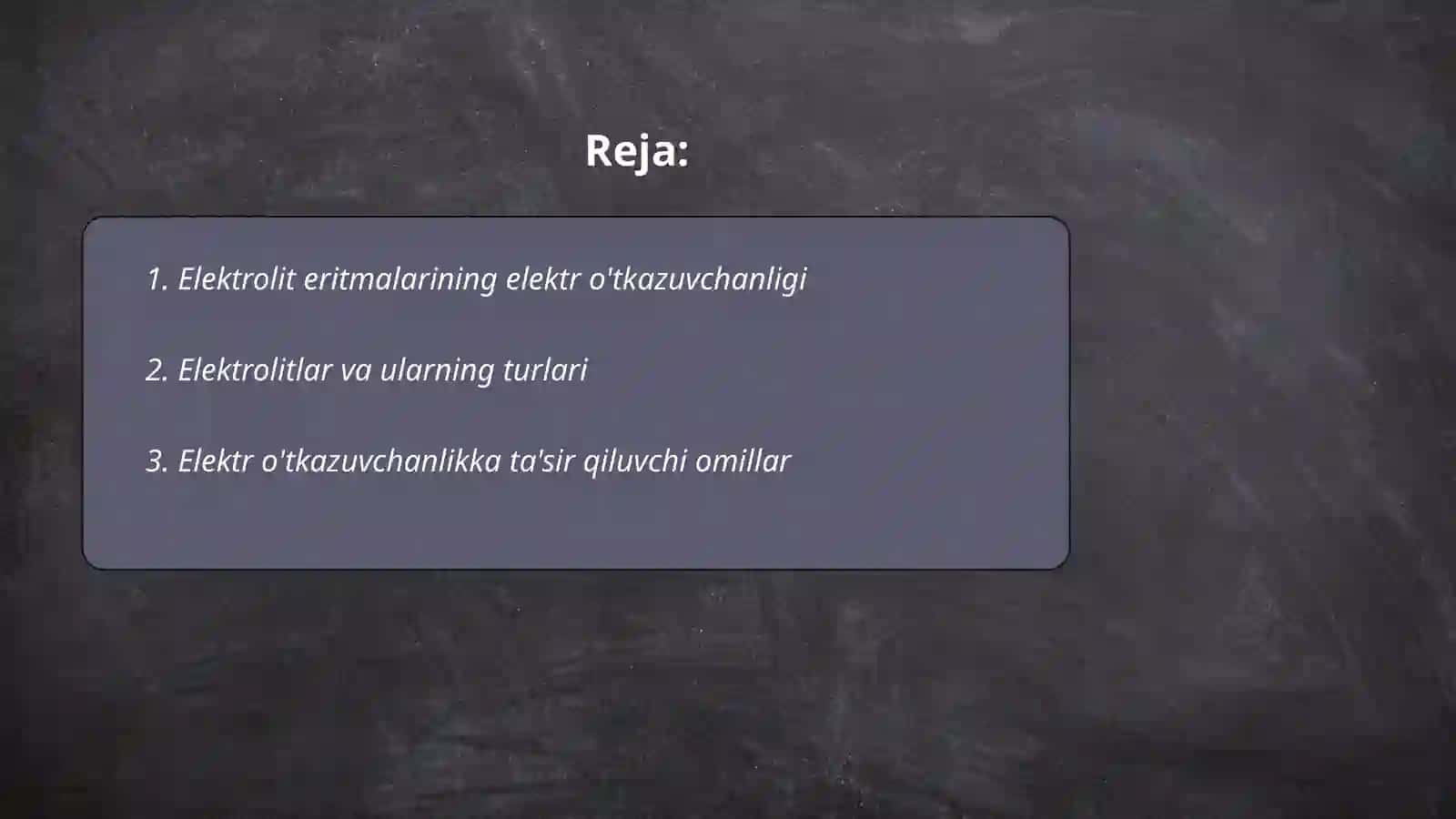 Elektrolit eritmalarning elektr oʻtkazuvchanligi.Elektrodlardagi jarayonlar.Potensiallar xosil bõlishi.Elektrokimyoviy davolash va diagnostika usullari 2