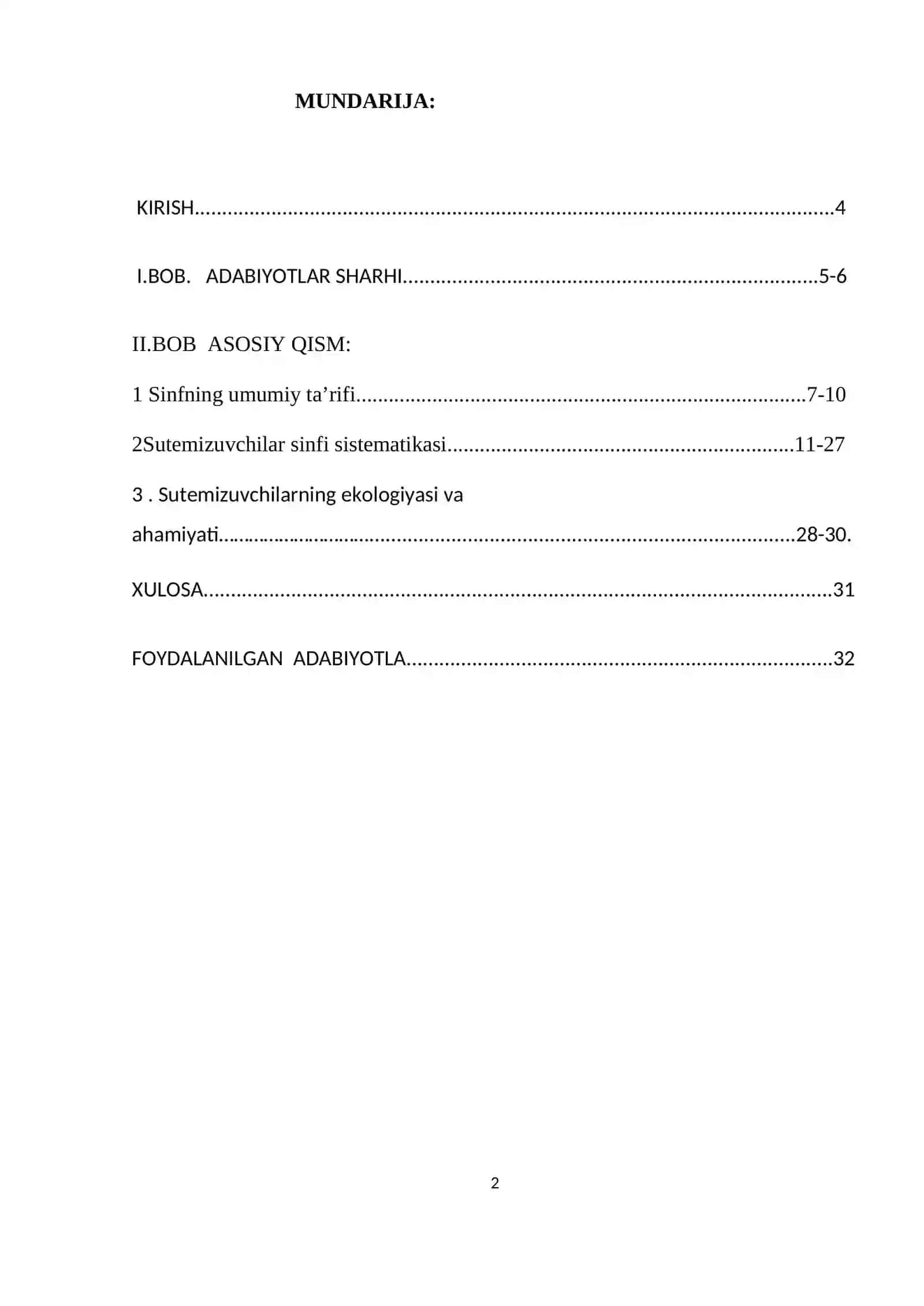 BIOLOGIYA YO`NALISHI 173-GURUH TALABASI EGAMBERDIEV SUNNATILLANING ZOOLOGIYA FANIDAN KURS ISHI 2