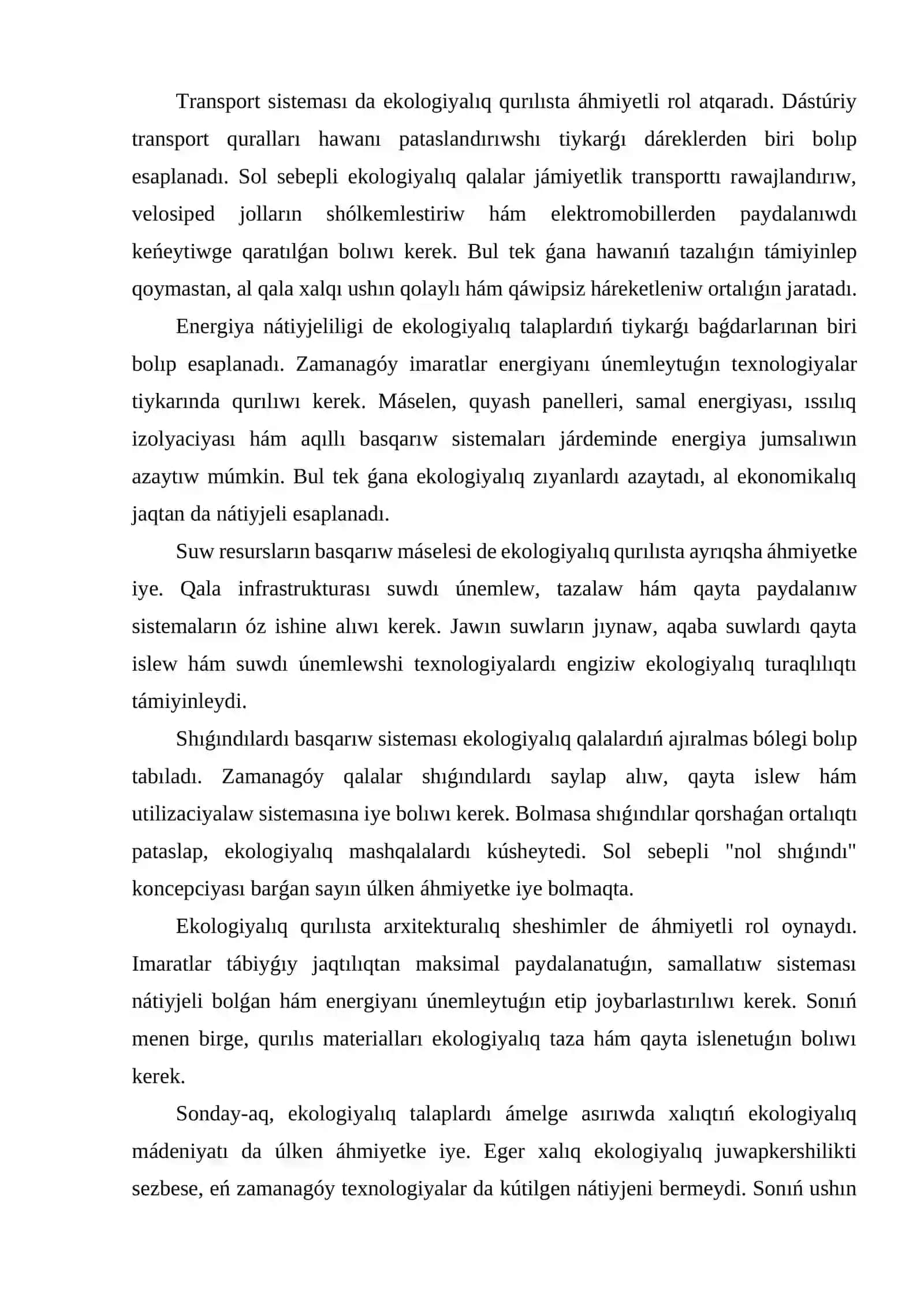 EKOLOGIYALIQ QALA QURILISI HÁM JOYBARLAWDA EKOLOGIYALIQ TALAPLAR 2