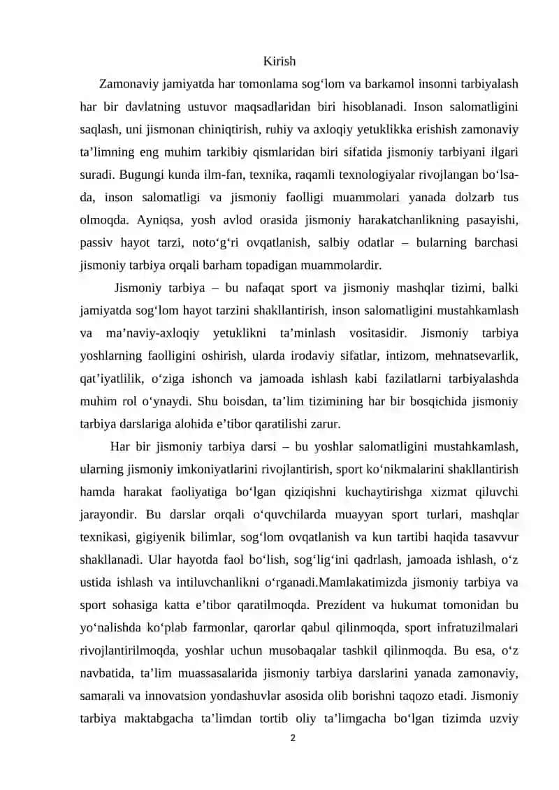 Jismoniy tarbiya darsining mqasadi va vazifalari 2