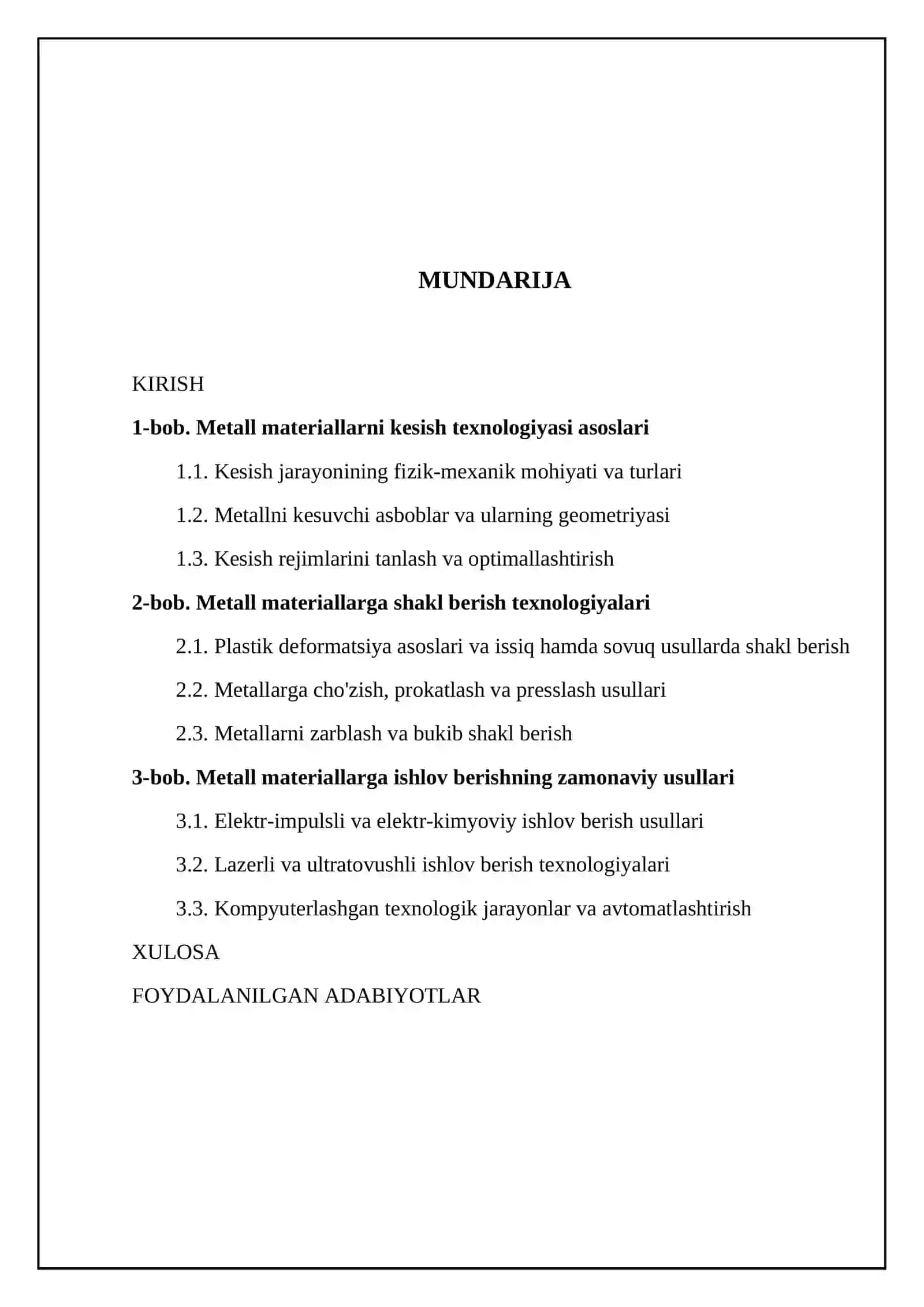 Metall materiallarga ishlov berish texnalogiyasini òrganish 2