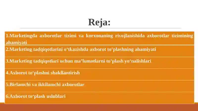 Marketingtadqiqotlarida axborot to'plash usullari 2