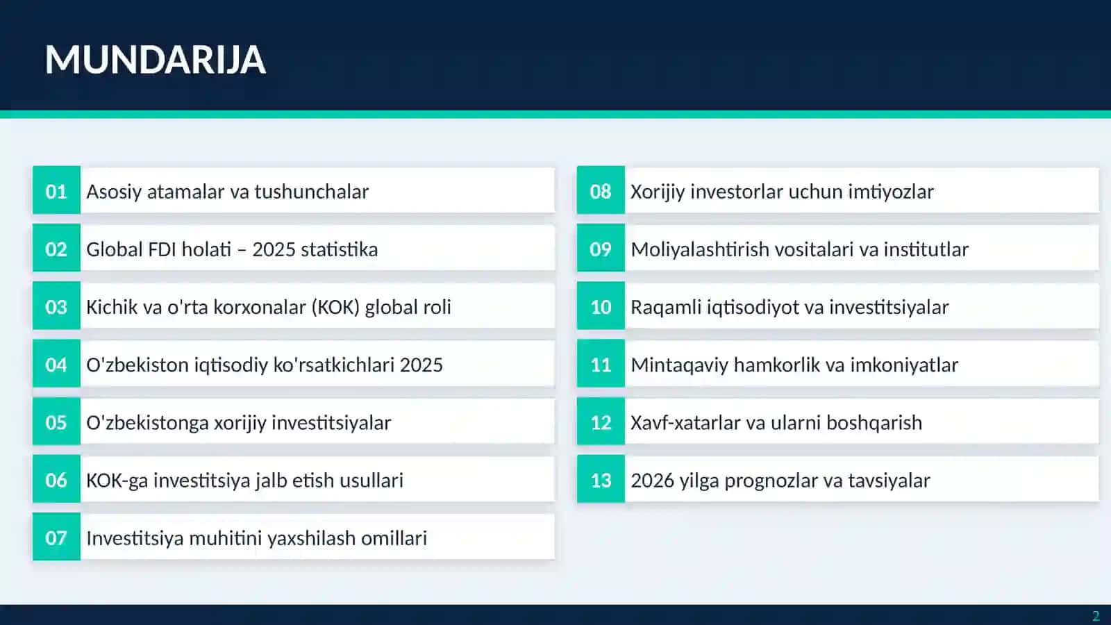 XORIJIY INVESTITSIYALARNI JALB ETISH 2