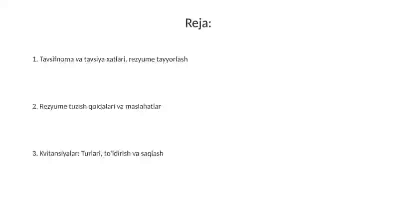 Tavsifnoma va Tavsiya Hujjatlari 2